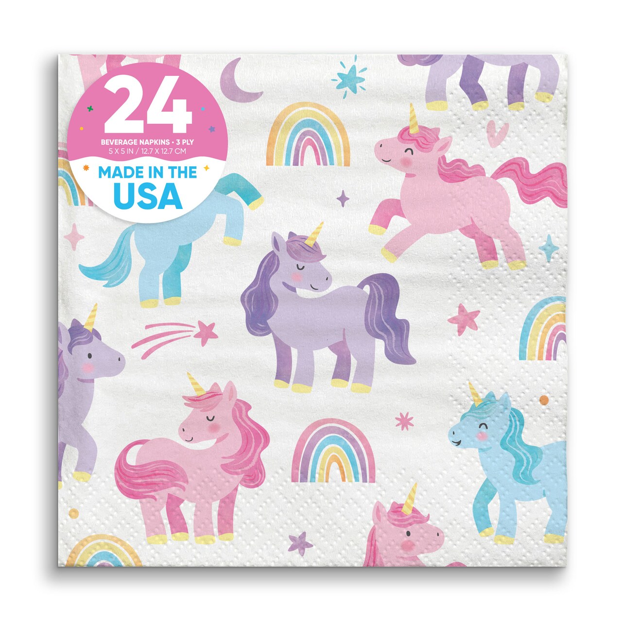 Big Dot of Happiness Unicorn Napkins, Rainbow Birthday Party Decor, White 3-Ply Paper Beverage Cocktail Napkins for Girls Unicorn Party - 24 Count